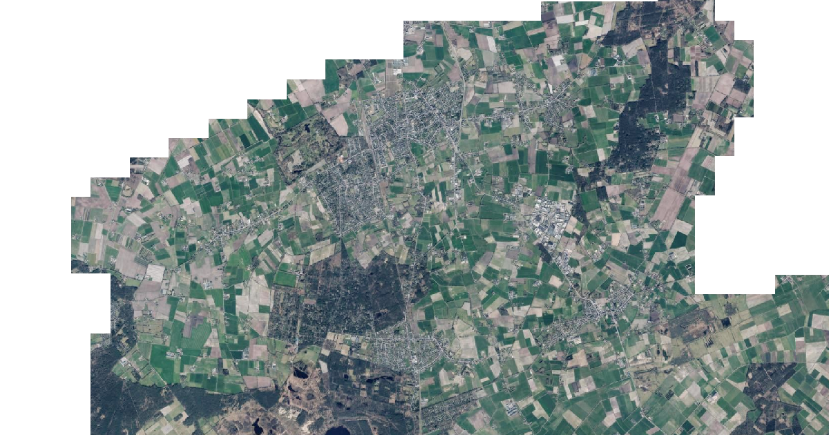 Luchtfoto van Essen met de gemeentegrens