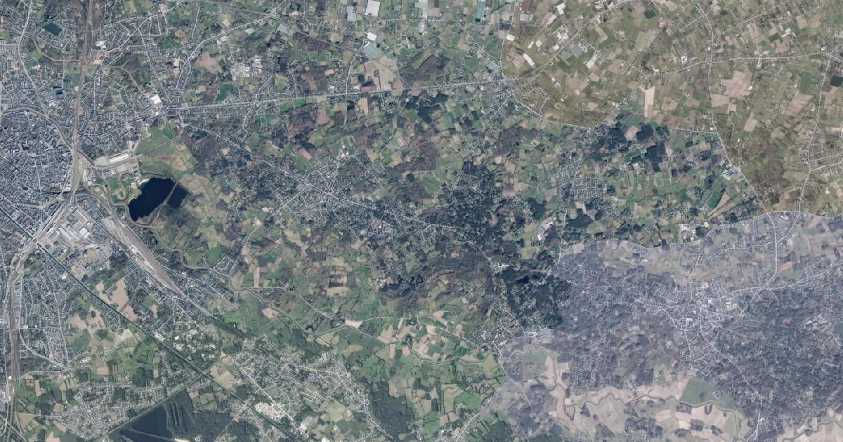 Luchtfoto van Bonheiden met de gemeentegrens