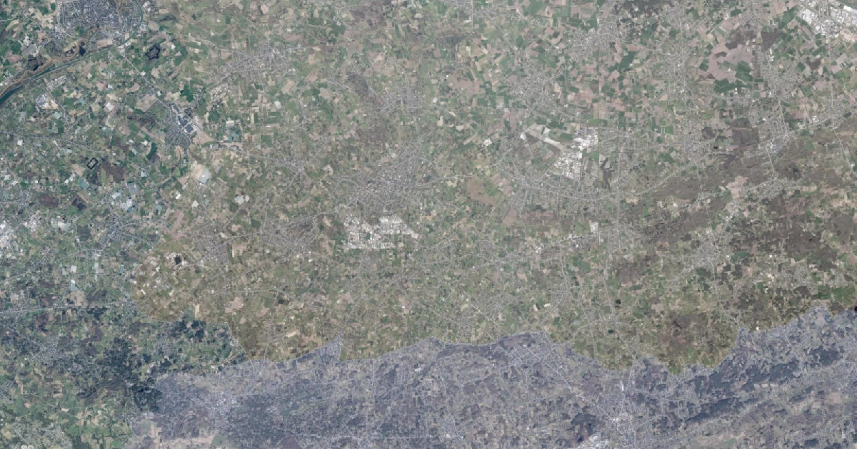 Luchtfoto van Heist-op-den-Berg met de gemeentegrens