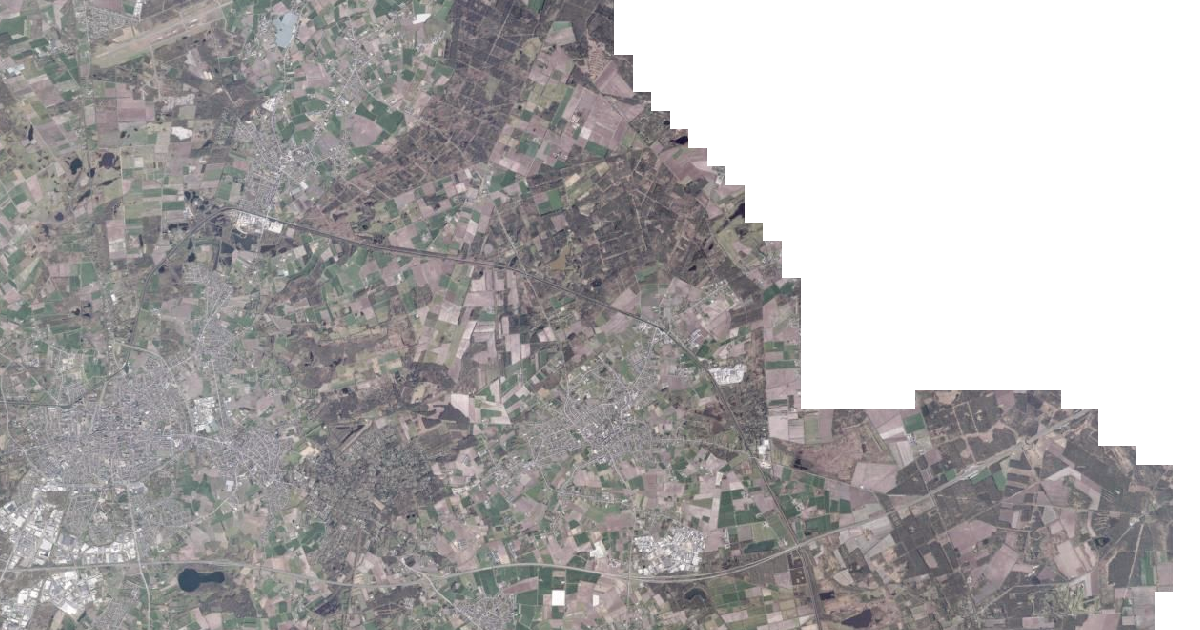 Luchtfoto van Arendonk met de gemeentegrens