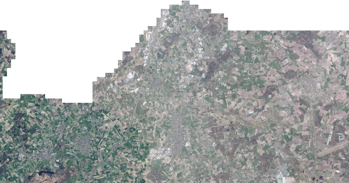 Luchtfoto van Hoogstraten met de gemeentegrens