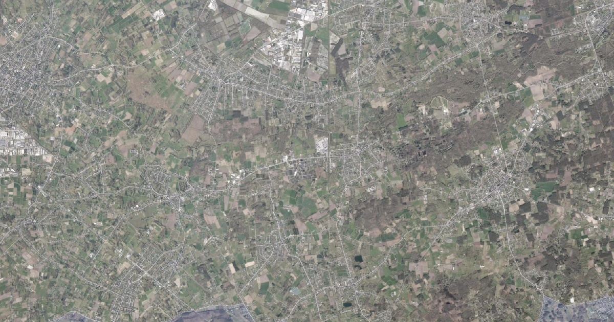 Luchtfoto van Hulshout met de gemeentegrens