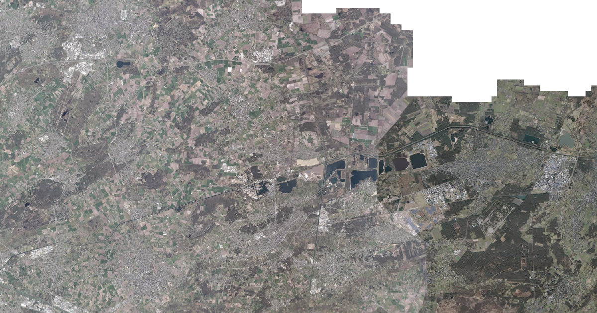 Luchtfoto van Mol met de gemeentegrens