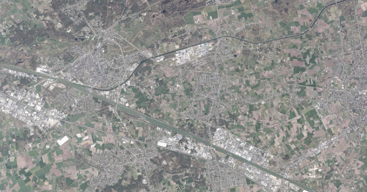Luchtfoto van Olen met de gemeentegrens