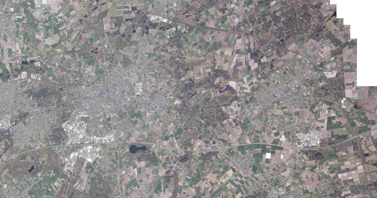 Luchtfoto van Oud-Turnhout met de gemeentegrens