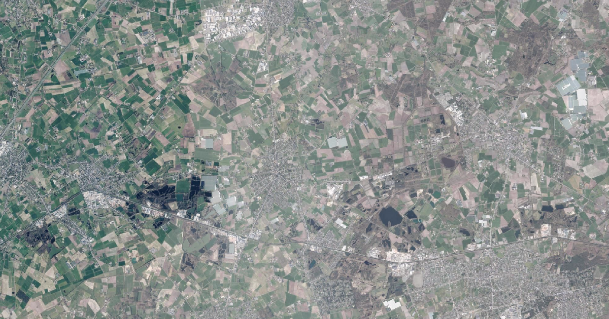 Luchtfoto van Rijkevorsel met de gemeentegrens