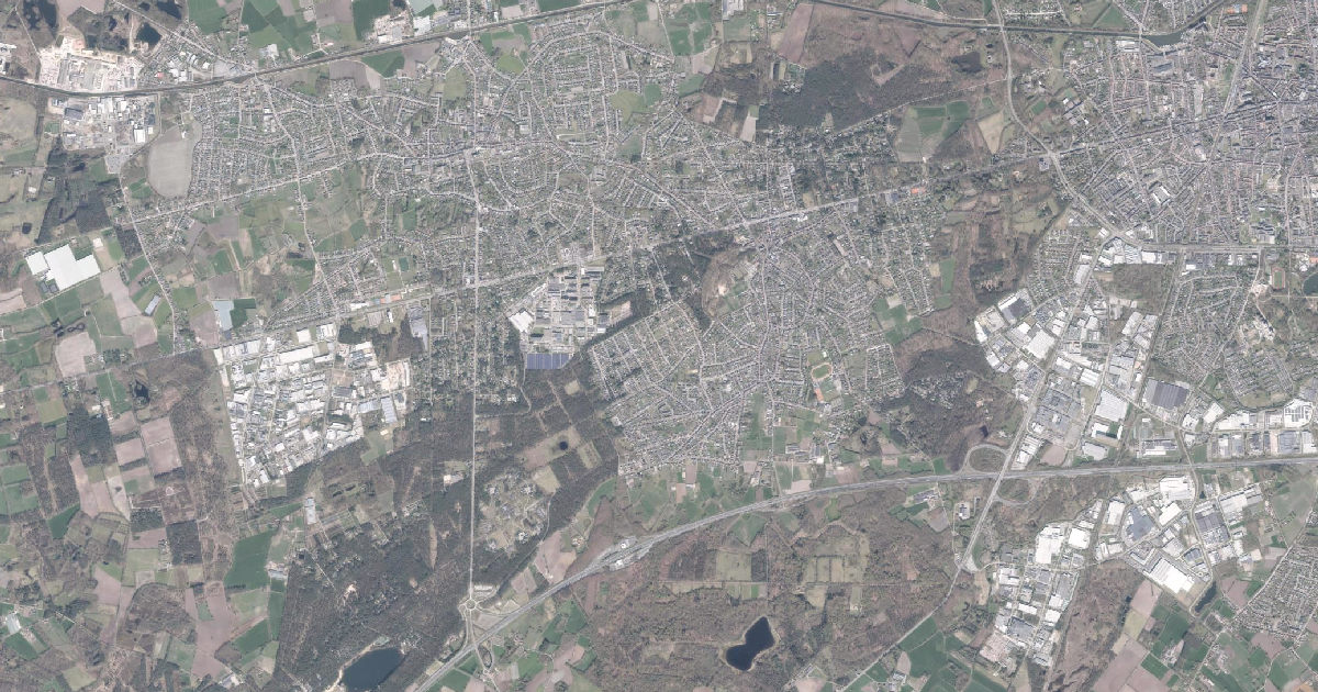 Luchtfoto van Vosselaar met de gemeentegrens