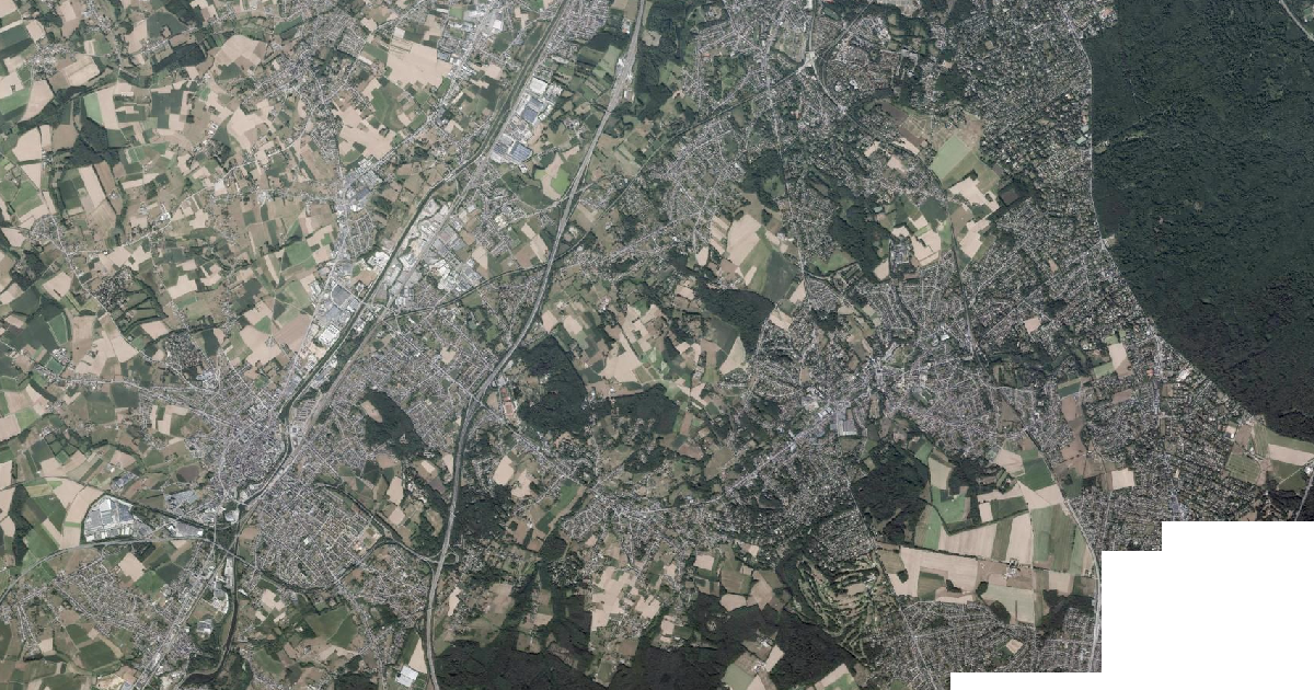 Luchtfoto van Beersel met de gemeentegrens