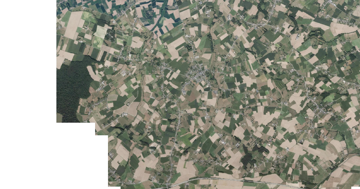 Luchtfoto van Bever met de gemeentegrens