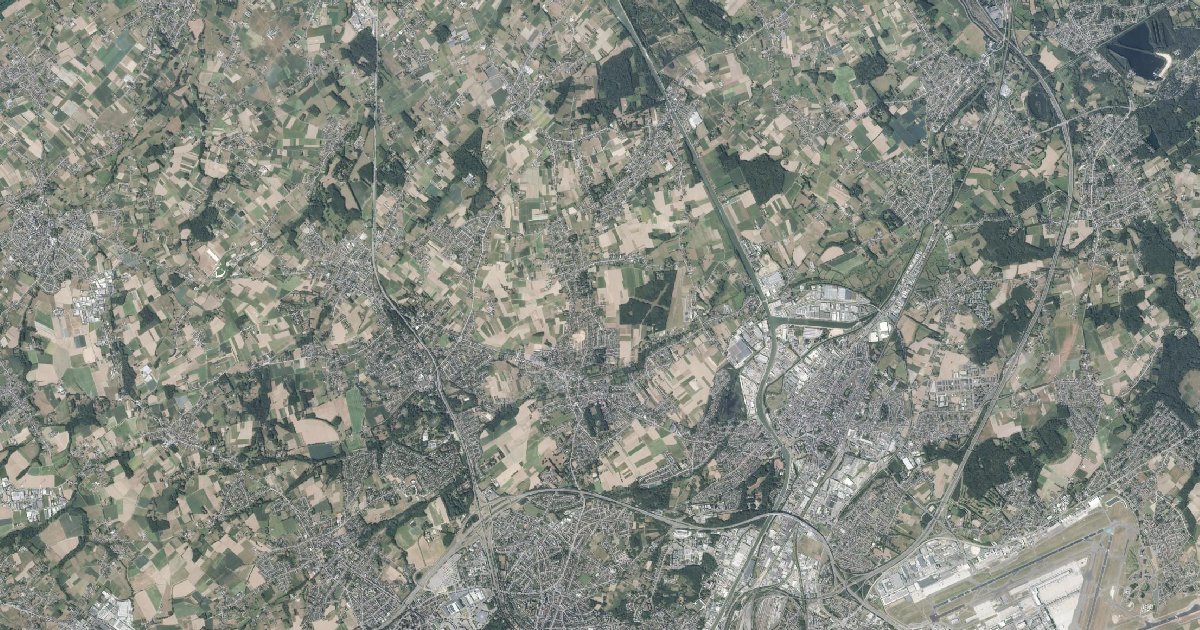 Luchtfoto van Grimbergen met de gemeentegrens