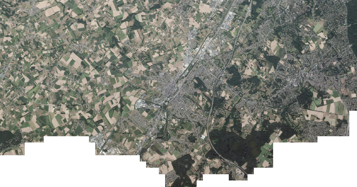Luchtfoto van Halle met de gemeentegrens