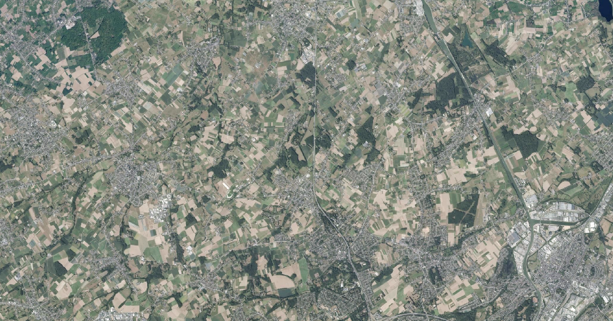 Luchtfoto van Meise met de gemeentegrens