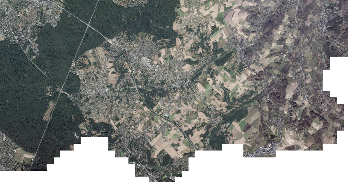 Luchtfoto van Overijse met de gemeentegrens