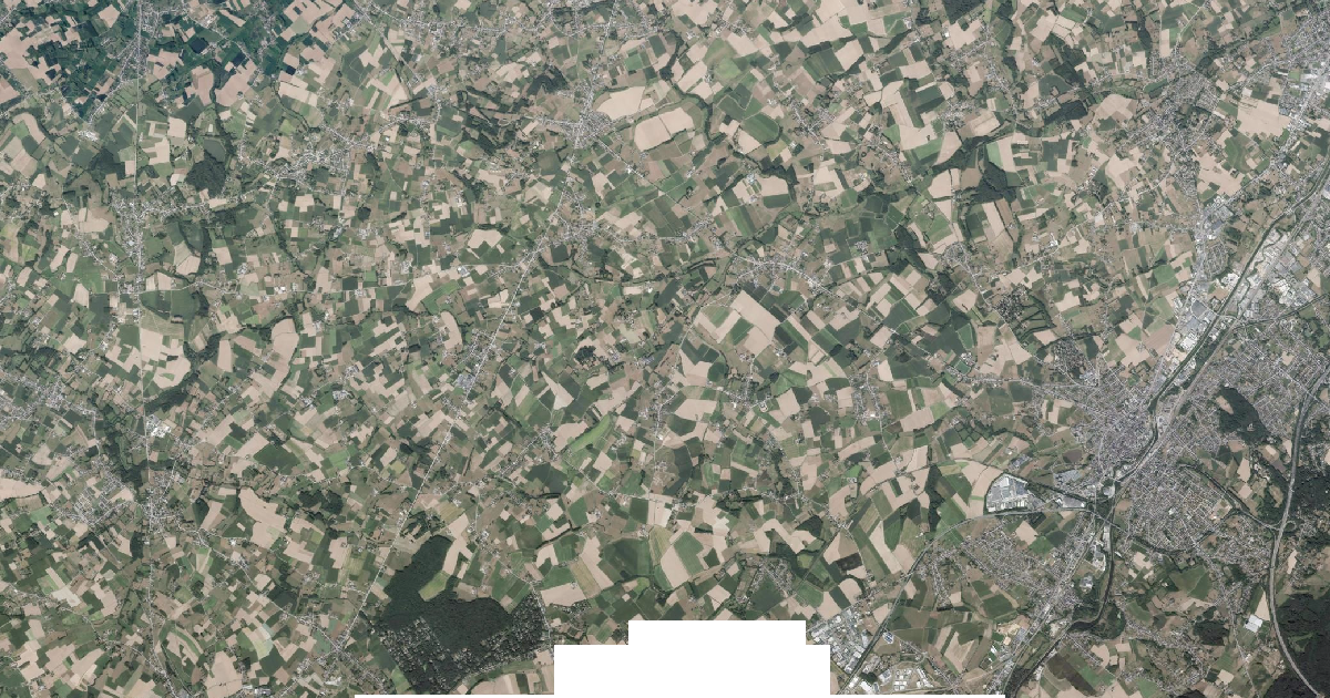 Luchtfoto van Pepingen met de gemeentegrens