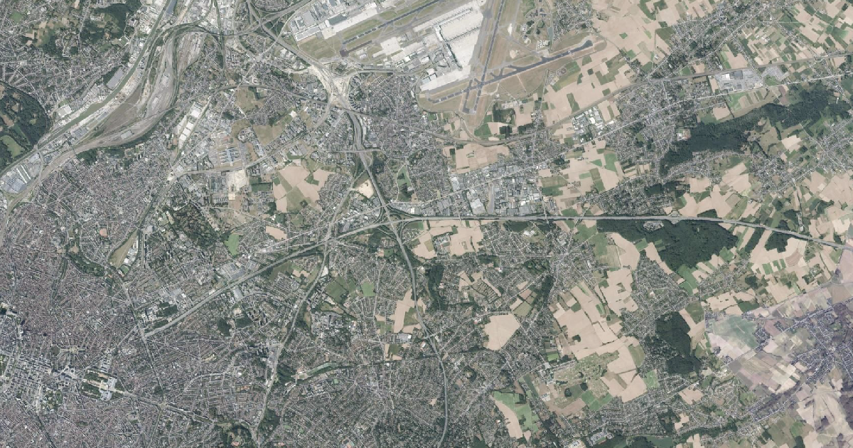 Luchtfoto van Zaventem met de gemeentegrens