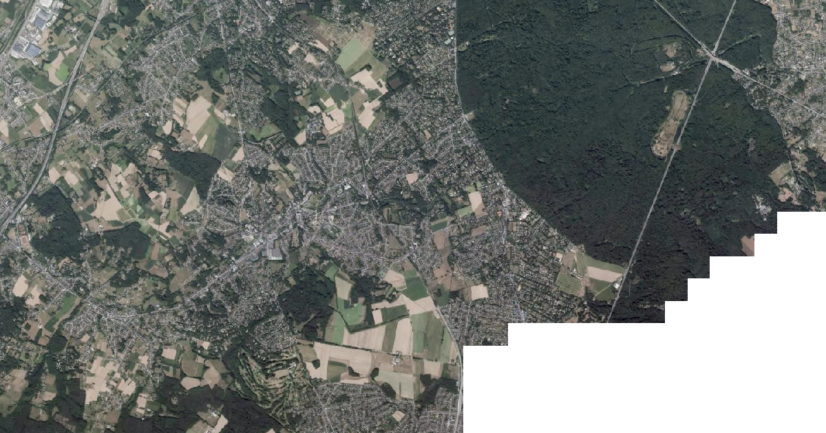 Luchtfoto van Sint-Genesius-Rode met de gemeentegrens