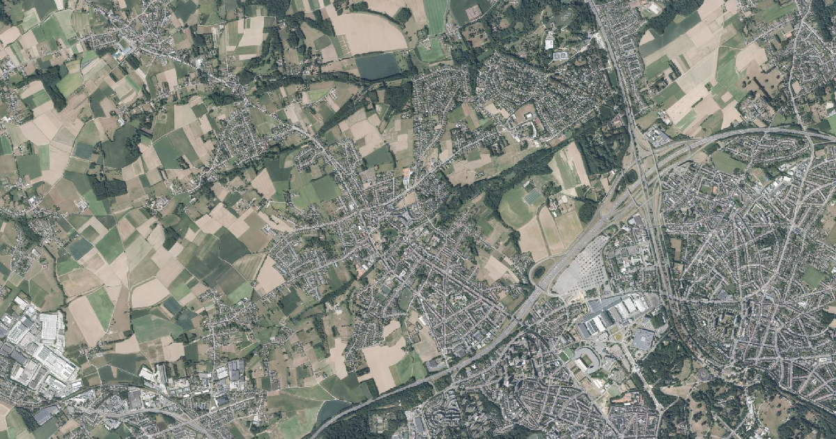 Luchtfoto van Wemmel met de gemeentegrens