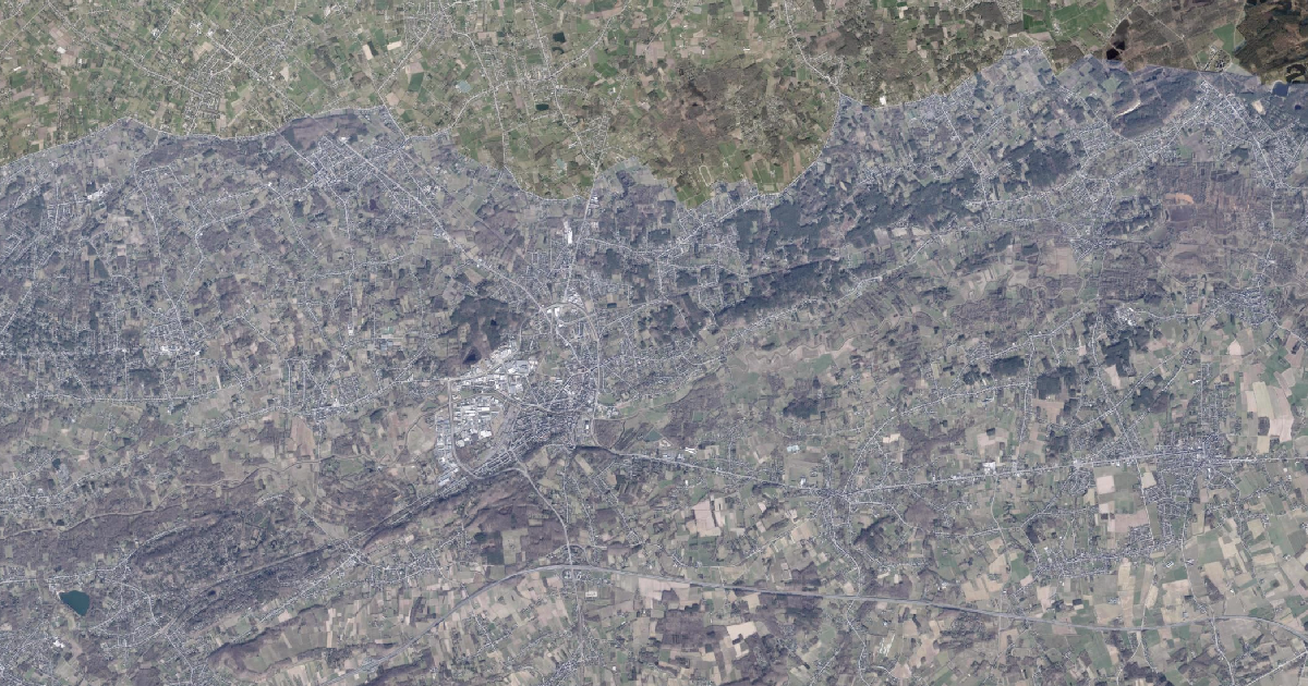 Luchtfoto van Aarschot met de gemeentegrens