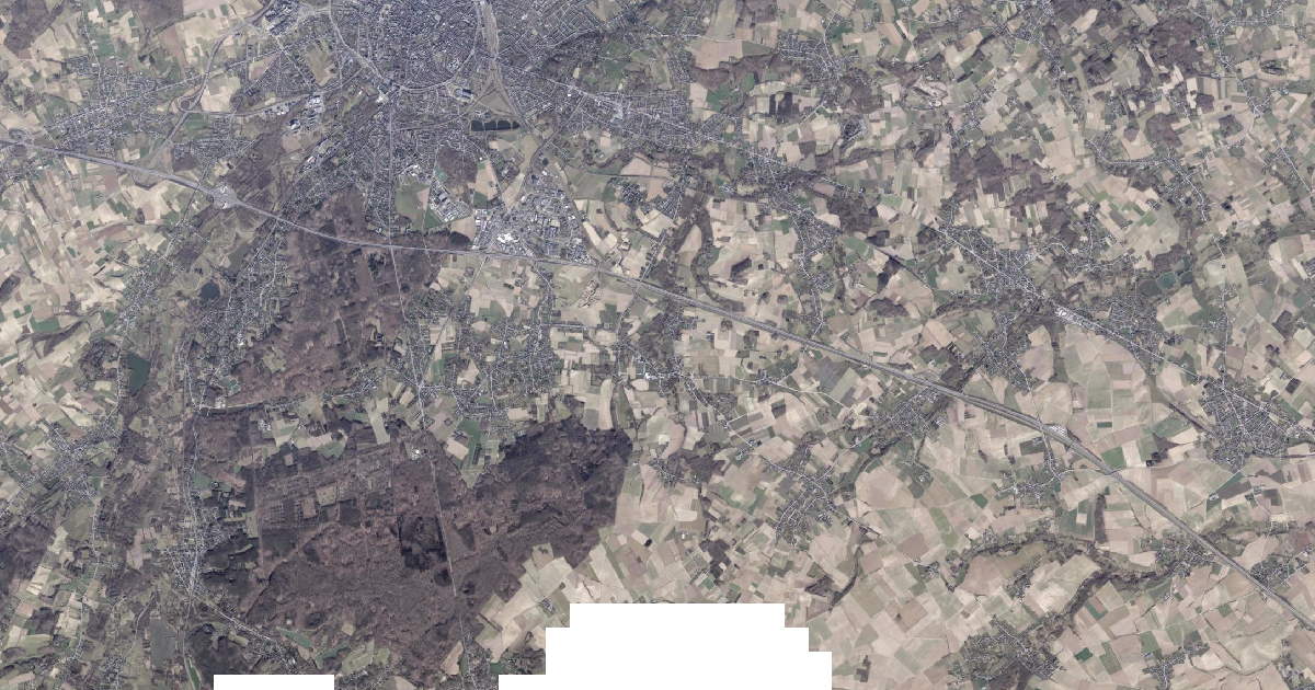 Luchtfoto van Bierbeek met de gemeentegrens