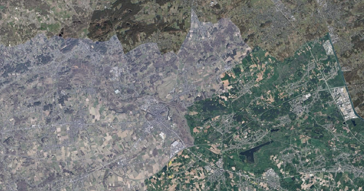 Luchtfoto van Diest met de gemeentegrens