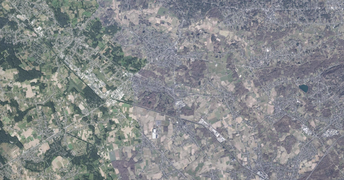 Luchtfoto van Haacht met de gemeentegrens