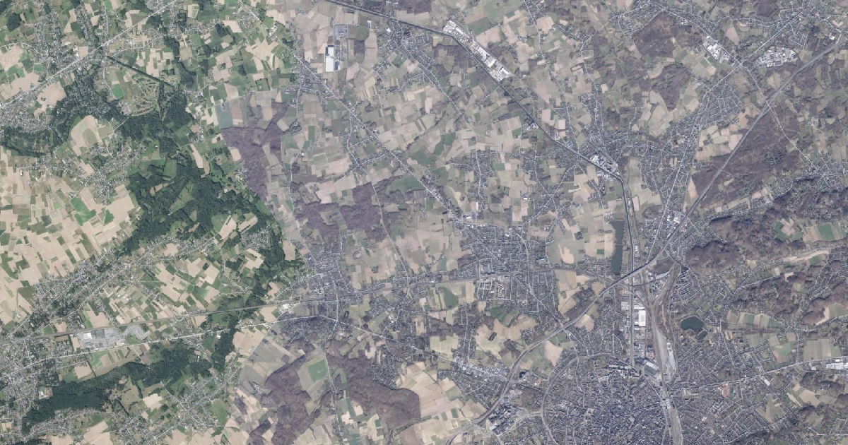 Luchtfoto van Herent met de gemeentegrens