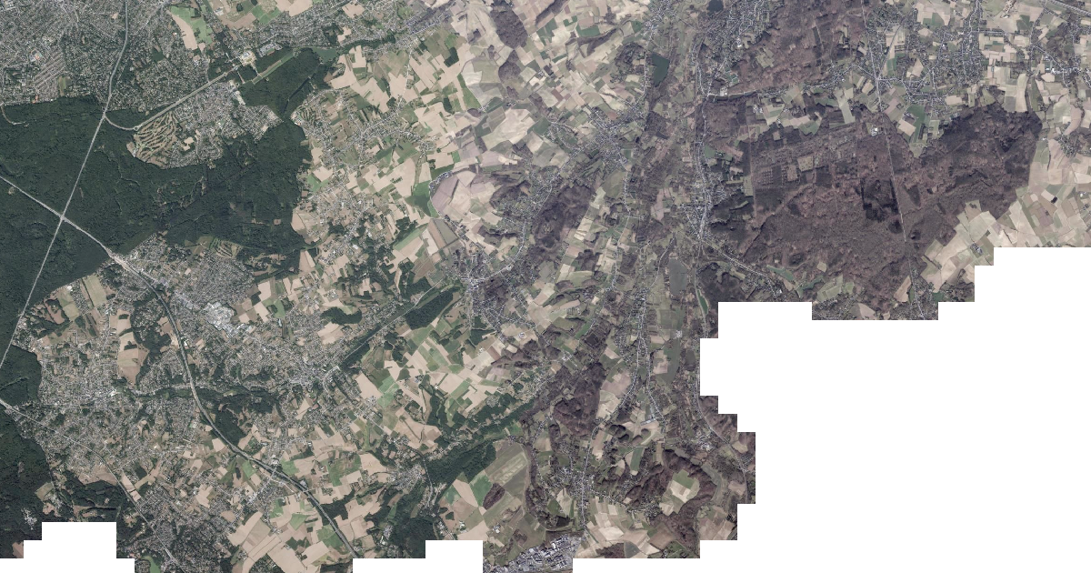 Luchtfoto van Huldenberg met de gemeentegrens