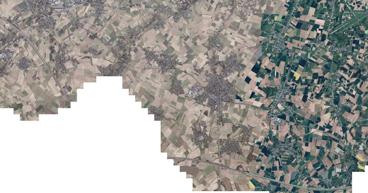 Luchtfoto van Landen met de gemeentegrens
