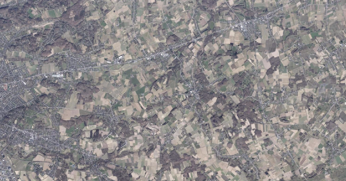 Luchtfoto van Lubbeek met de gemeentegrens