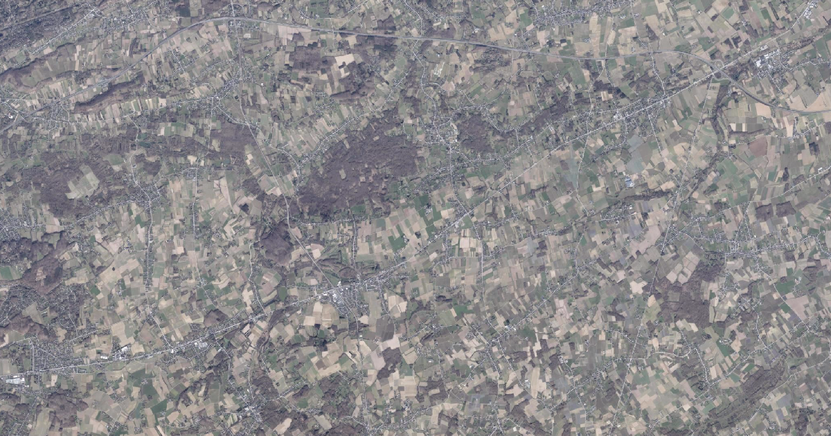 Luchtfoto van Tielt-Winge met de gemeentegrens