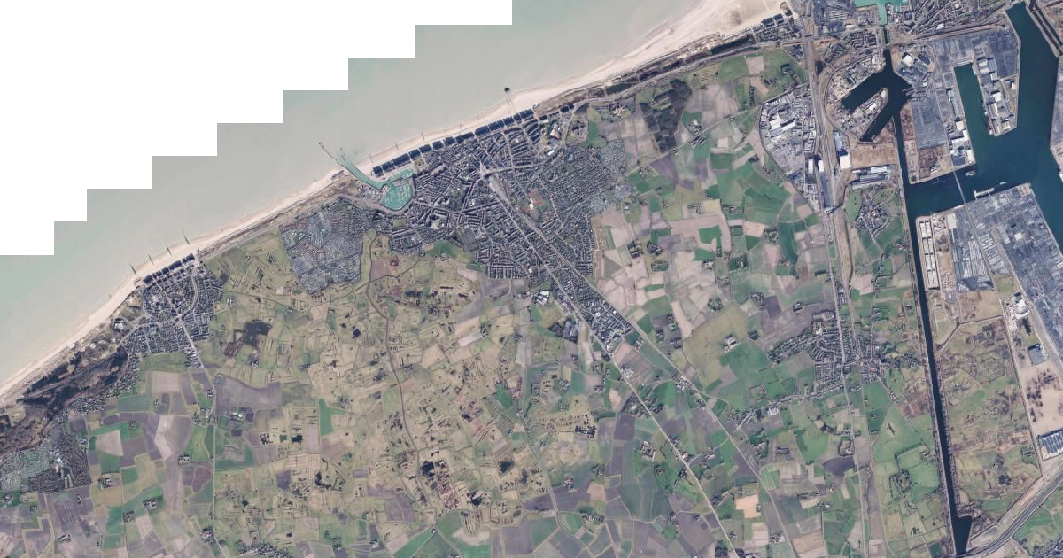 Luchtfoto van Blankenberge met de gemeentegrens
