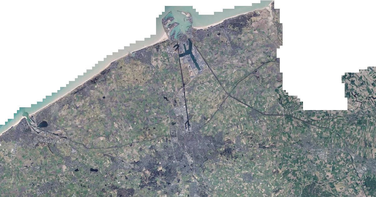 Luchtfoto van Brugge met de gemeentegrens