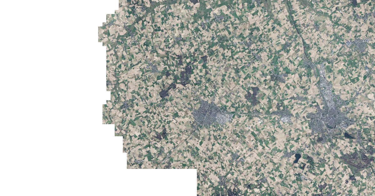 Luchtfoto van Poperinge met de gemeentegrens