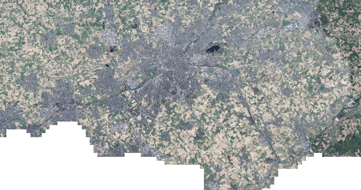 Luchtfoto van Kortrijk met de gemeentegrens
