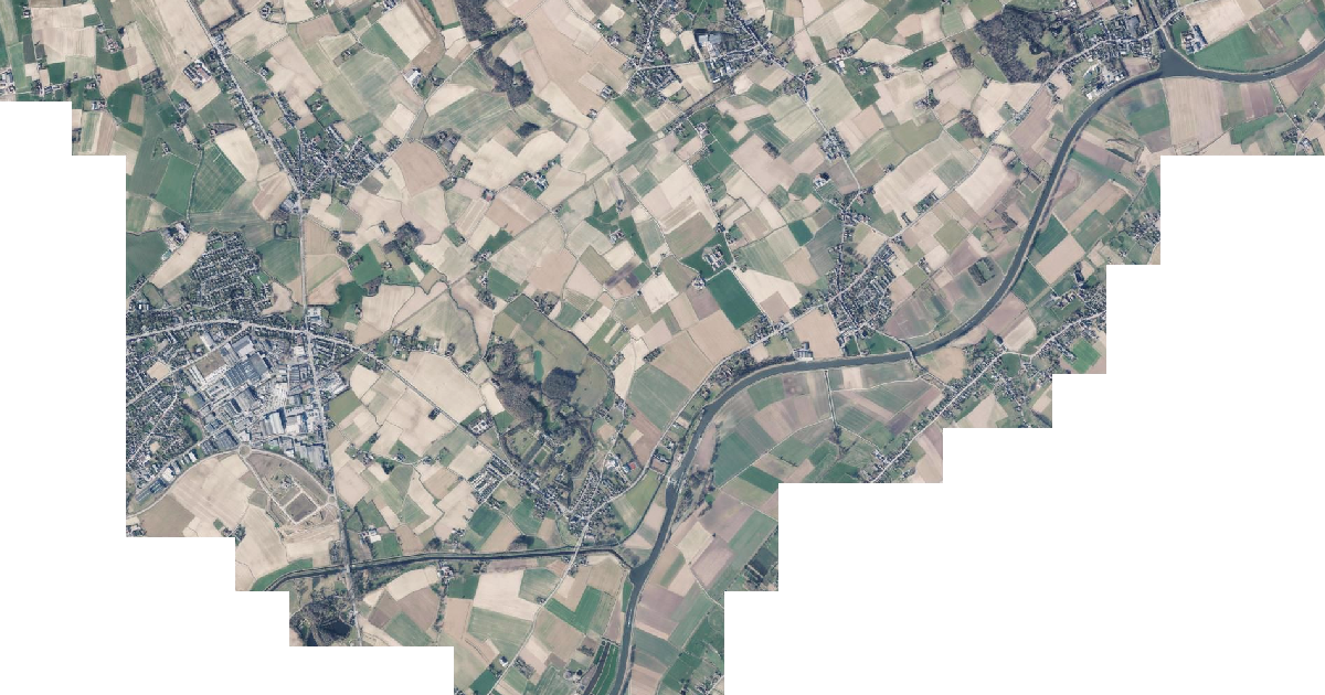 Luchtfoto van Spiere-Helkijn met de gemeentegrens