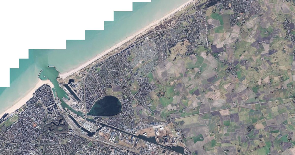 Luchtfoto van Bredene met de gemeentegrens