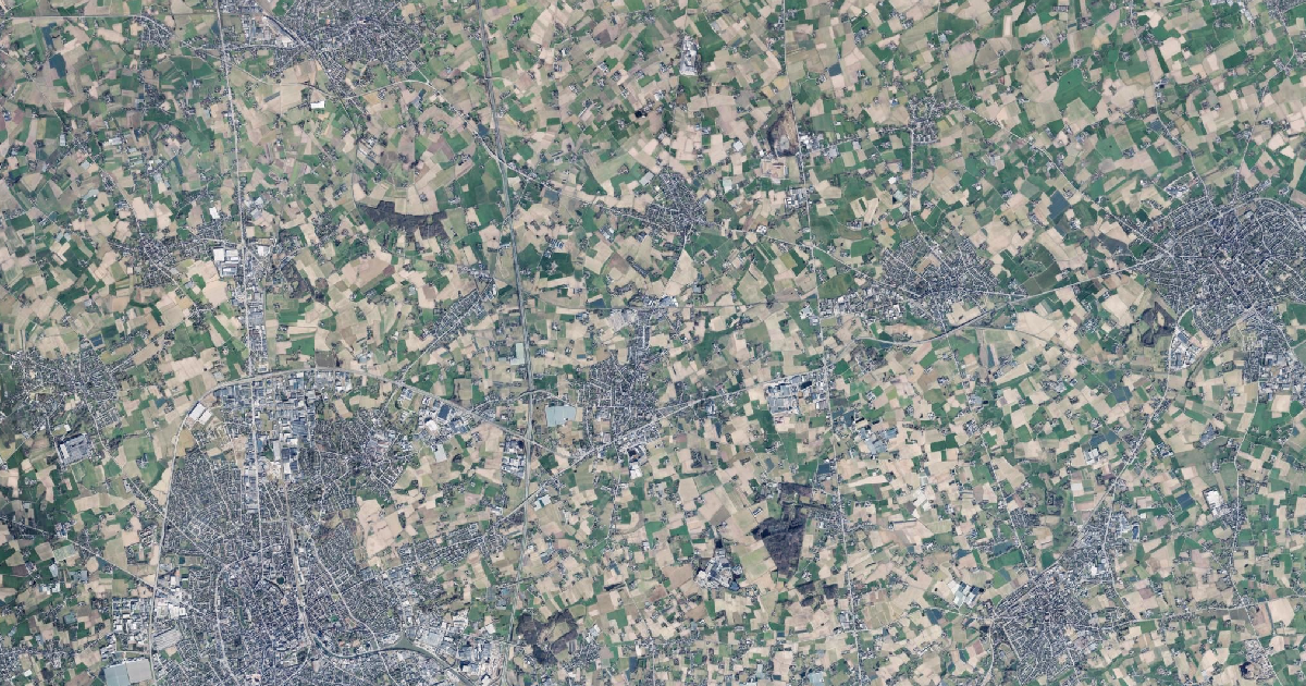 Luchtfoto van Ardooie met de gemeentegrens