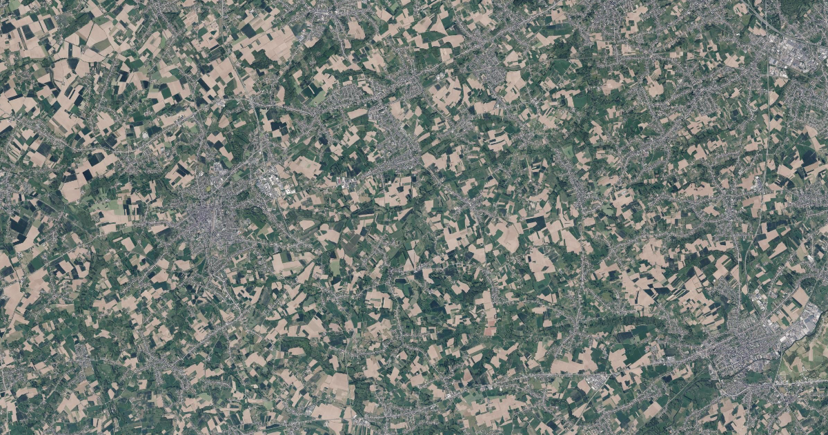 Luchtfoto van Herzele met de gemeentegrens