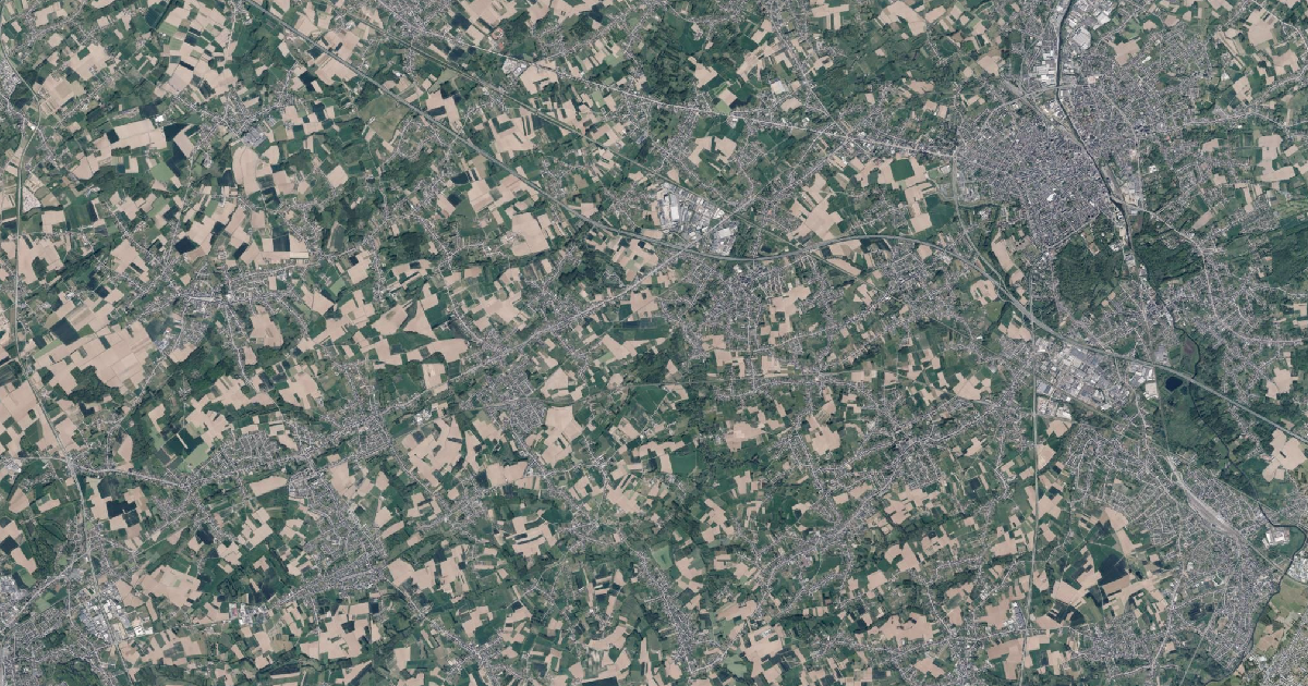 Luchtfoto van Erpe-Mere met de gemeentegrens