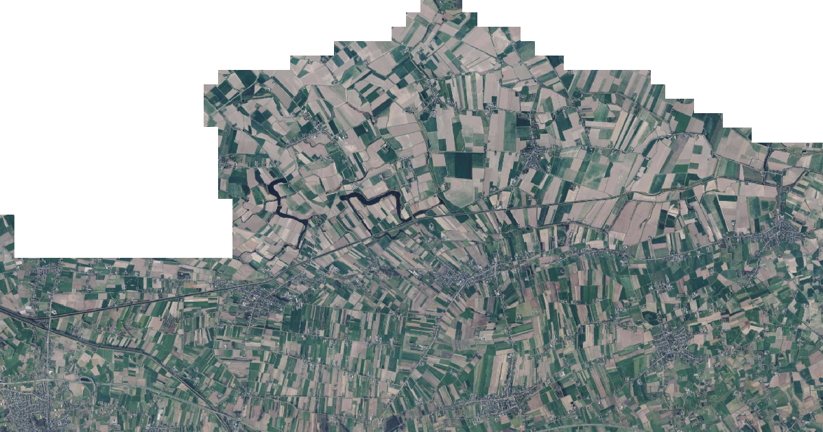 Luchtfoto van Sint-Laureins met de gemeentegrens