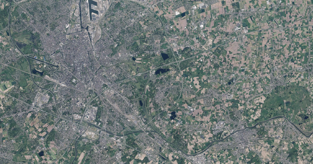 Luchtfoto van Destelbergen met de gemeentegrens