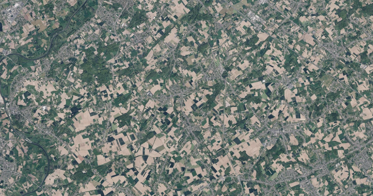 Luchtfoto van Oosterzele met de gemeentegrens
