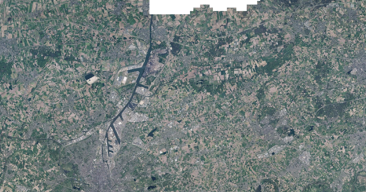 Luchtfoto van Lochristi met de gemeentegrens