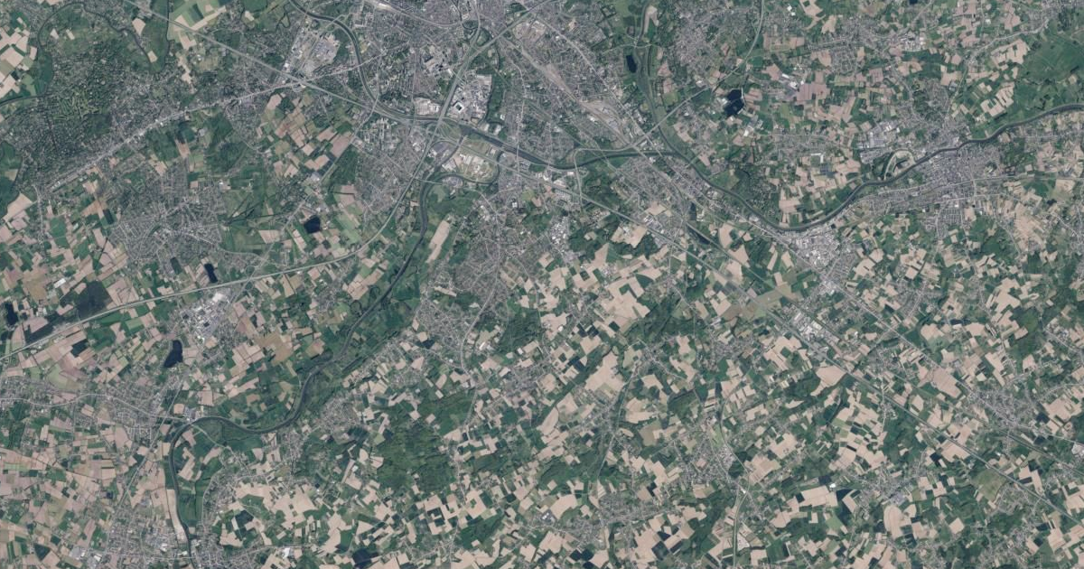 Luchtfoto van Merelbeke-Melle met de gemeentegrens
