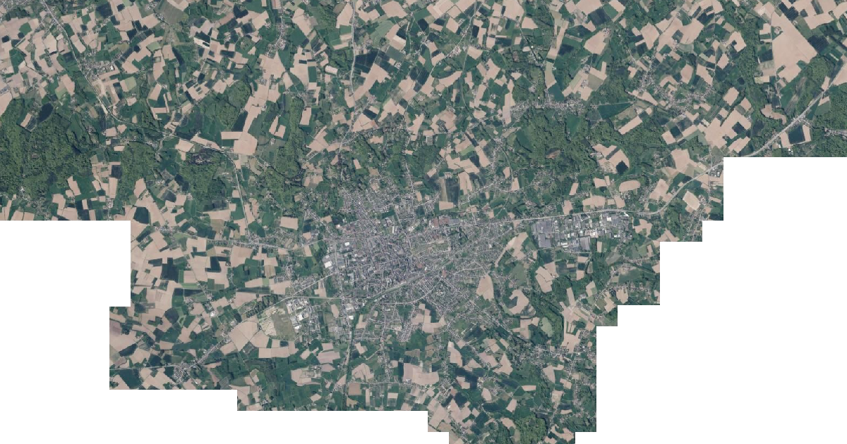 Luchtfoto van Ronse met de gemeentegrens