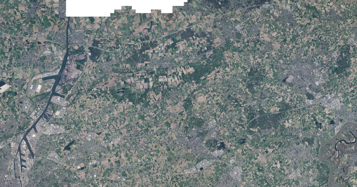 Luchtfoto van Lokeren met de gemeentegrens