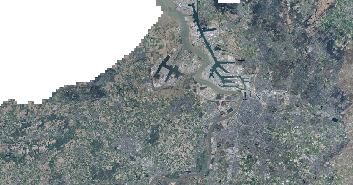 Luchtfoto van Beveren-Kruibeke-Zwijndrecht met de gemeentegrens