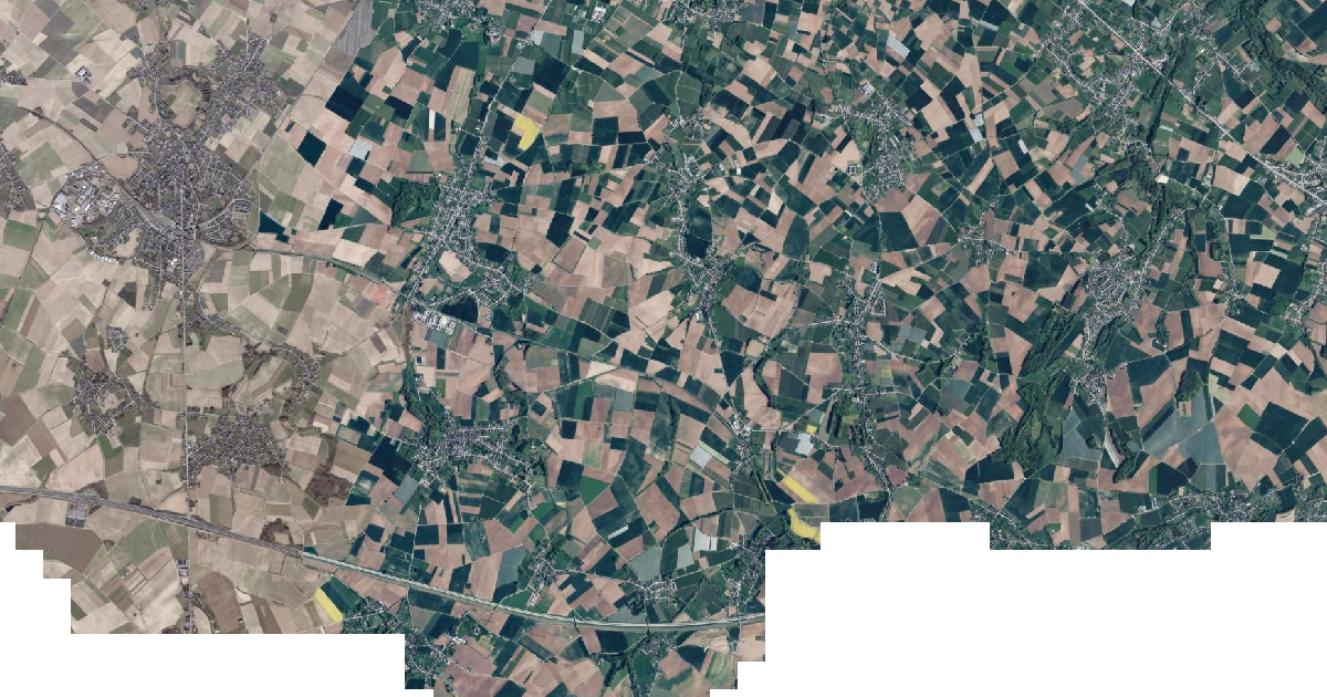 Luchtfoto van Gingelom met de gemeentegrens