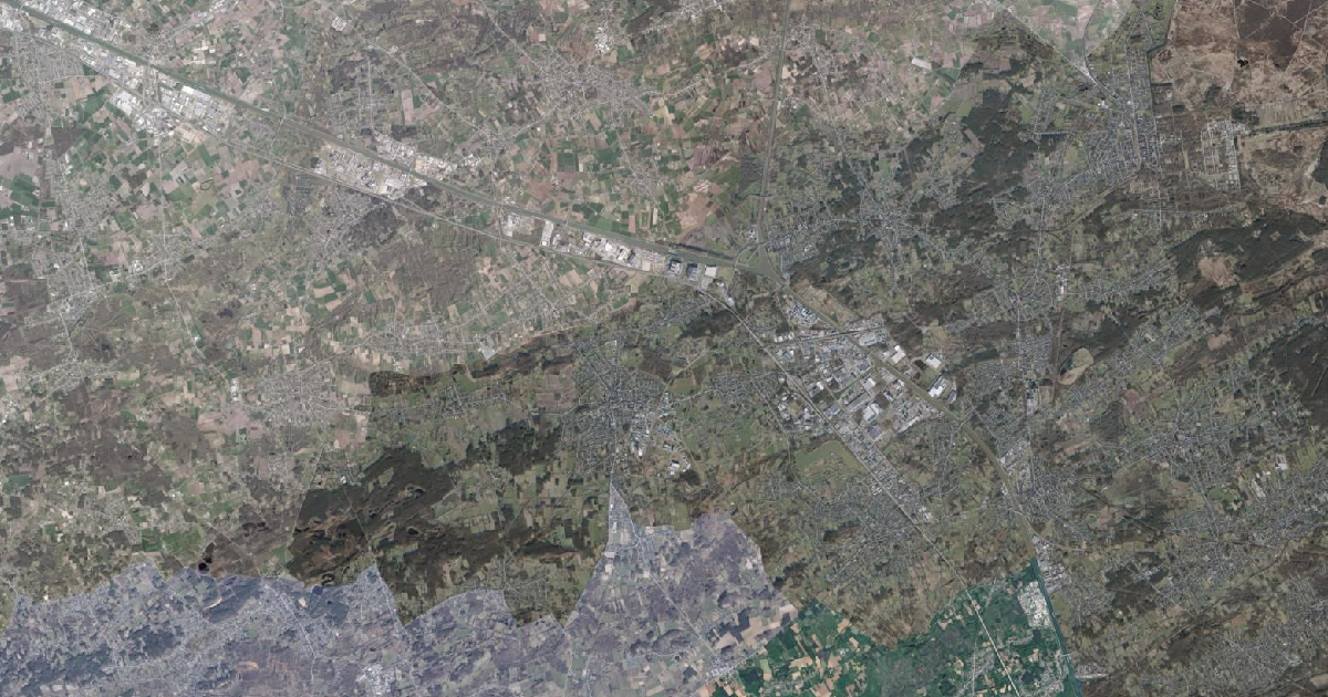 Luchtfoto van Tessenderlo-Ham met de gemeentegrens