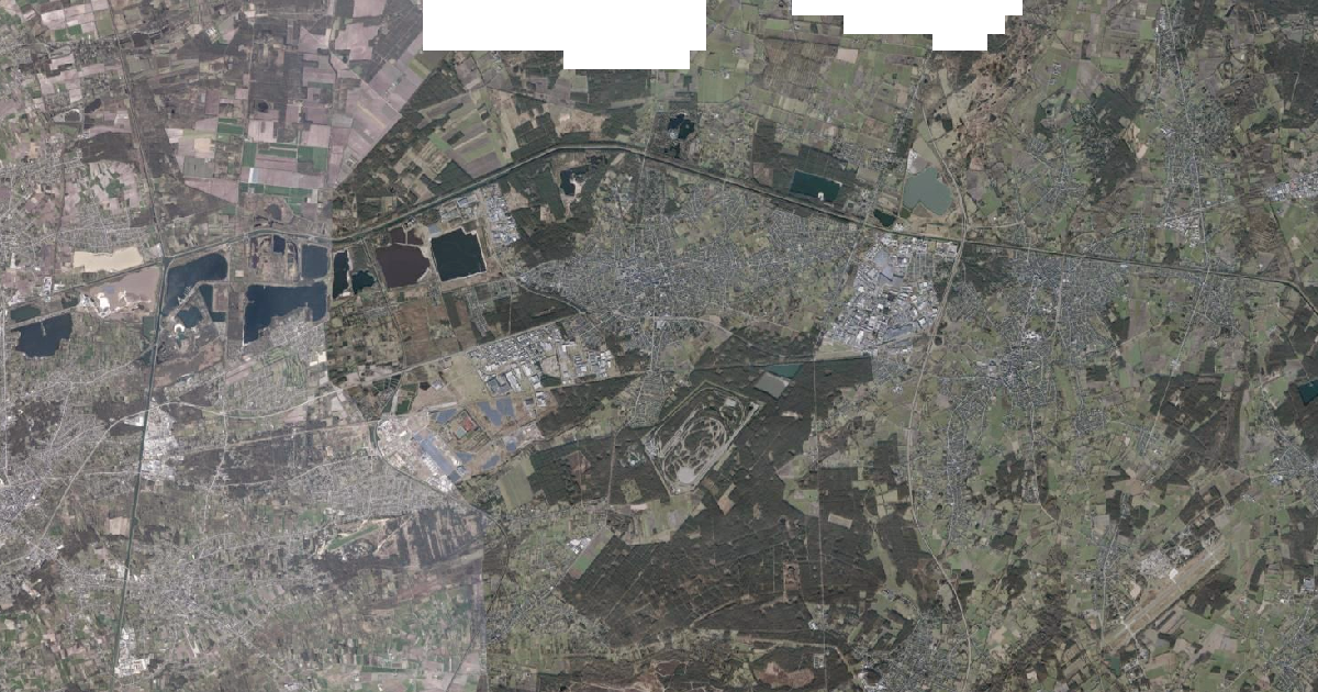 Luchtfoto van Lommel met de gemeentegrens